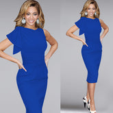 Ruffle Sleeves Pleated Fitted Pencil Dress